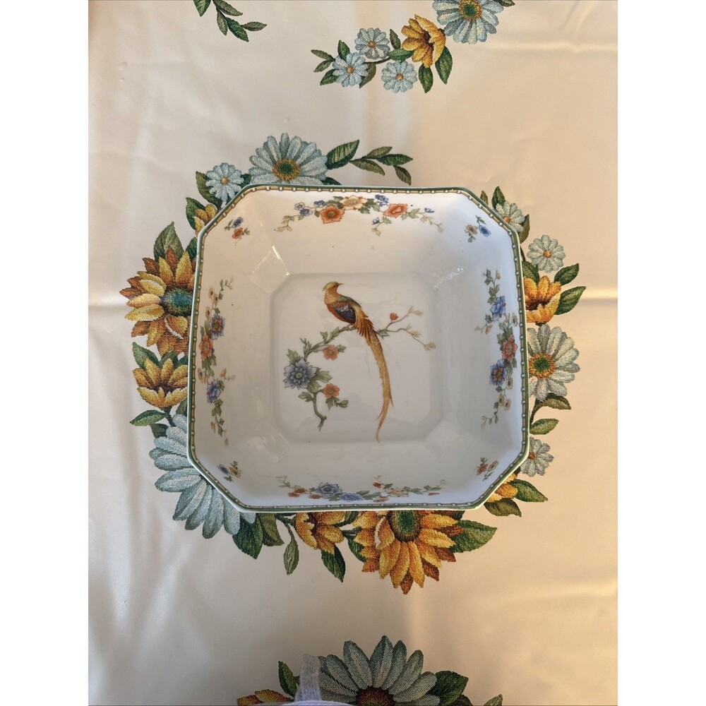 1920s Golden Pheasant Square Floral Serving Dish Czechoslovakia Mz Altrohlau CMR